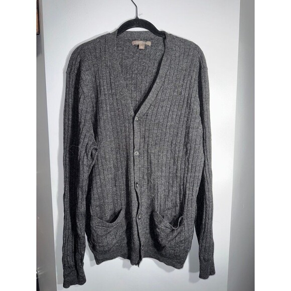 Nordstrom gray Cardigan 100% extra fine Merino wool large TALL - Picture 2 of 7